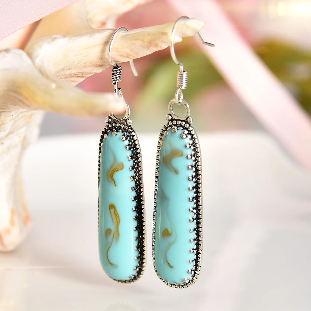 Boho Стильный Зеленый Камень Висячие серьги цветочный узор серебряный кулон для женщин серьги-капельки с имитацией листьев обручение