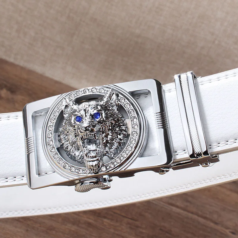 B Silver buckle whit Лучший YBT модный пояс с изображением волков мужские повседневные Высококачественные глянцевые кожаные ремни с автоматической пряжкой брендовые поясные ремни - Цвет: B Silver buckle whit