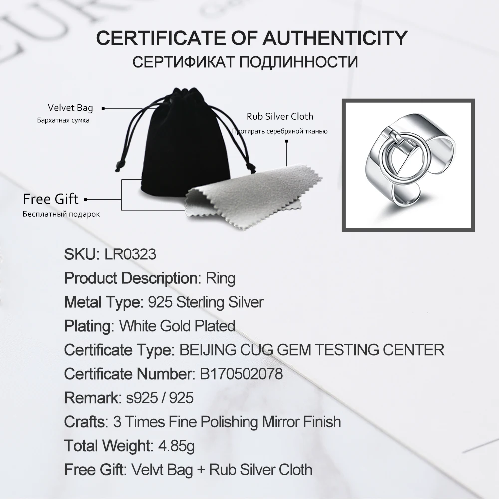 BRAVEKISS Pure 925 Sterling Silver Adjustable Rings For Women Round Circle Charm Dangle Ring Pendant Wide Ring Band BLR0323