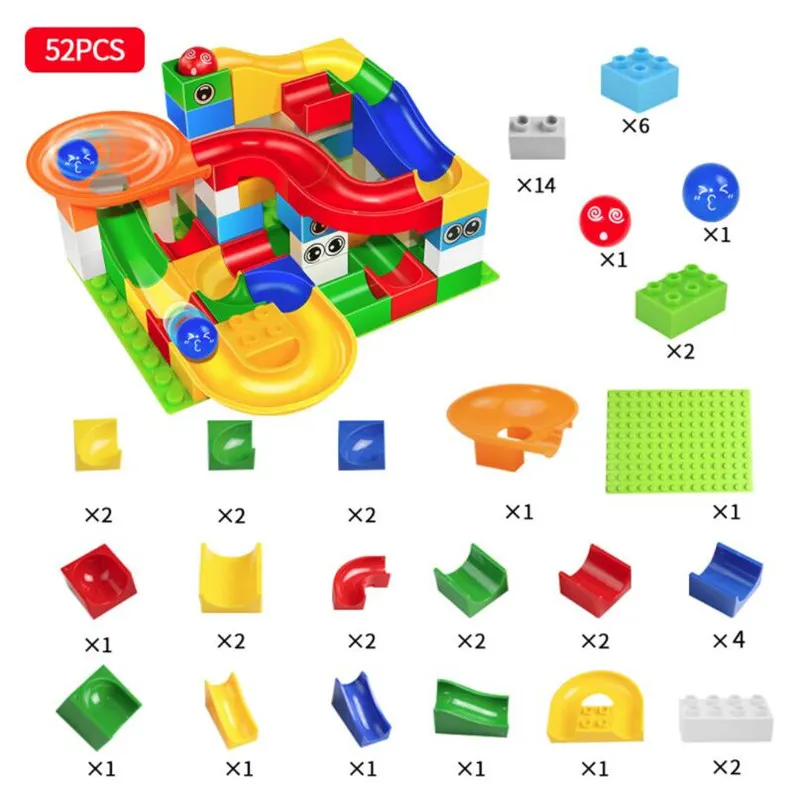 

52pcs Marble Race Run Maze Ball Plastic Track Building Blocks Funnel Slide Compatible DuploINGlys Block