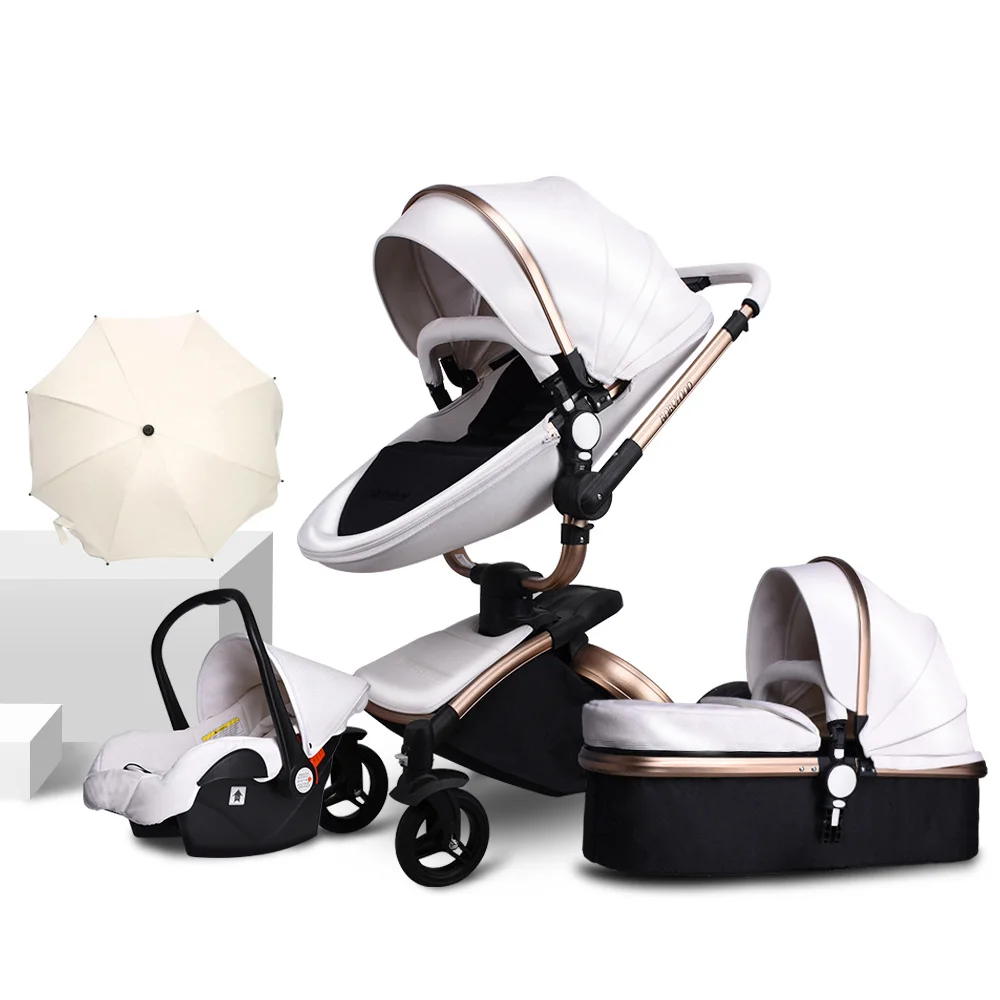 3 в 1 детская коляска highlandscape для новорожденных коляска с поворотом на 360 градусов Двусторонняя детская коляска SUV подвеска автомобиля - Цвет: Gold frame white N