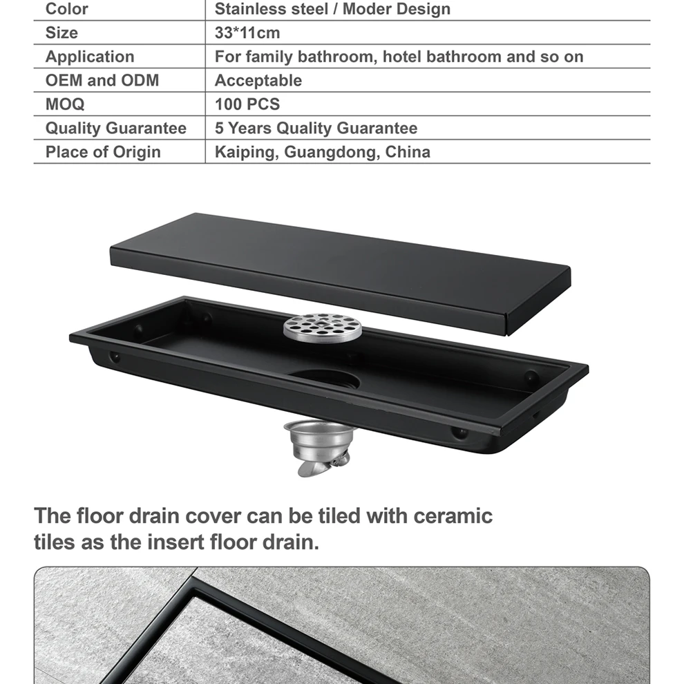 HIDEEP 30X11 см анти-запах черный-краска Нержавеющая сталь линейный дренаж пола ванная плитка вставка Душ пол слив завод прямой