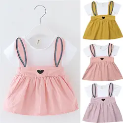 От 0 до 3 лет, летнее платье для девочек с героями мультфильмов платье-пачка на подтяжках с кроличьими ушками для новорожденных и маленьких