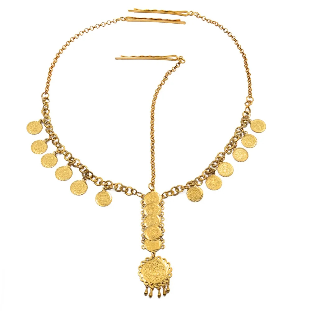 

Anniyo Aarb Metal Coin Forehead Chain Gold Color Middle Eastern Hair Chain Africa Hair Clip Jewelry Ethiopia #021206