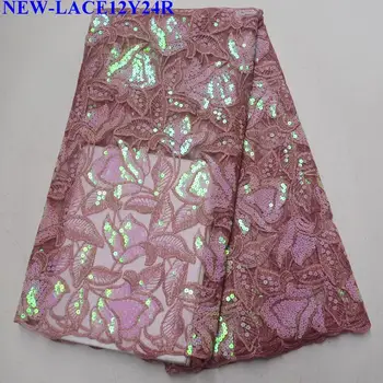 

Nigerian French sequins Lace Fabrics Guipure Embroidered African french tulle lace fabrics With sequins for Party dress BX-014