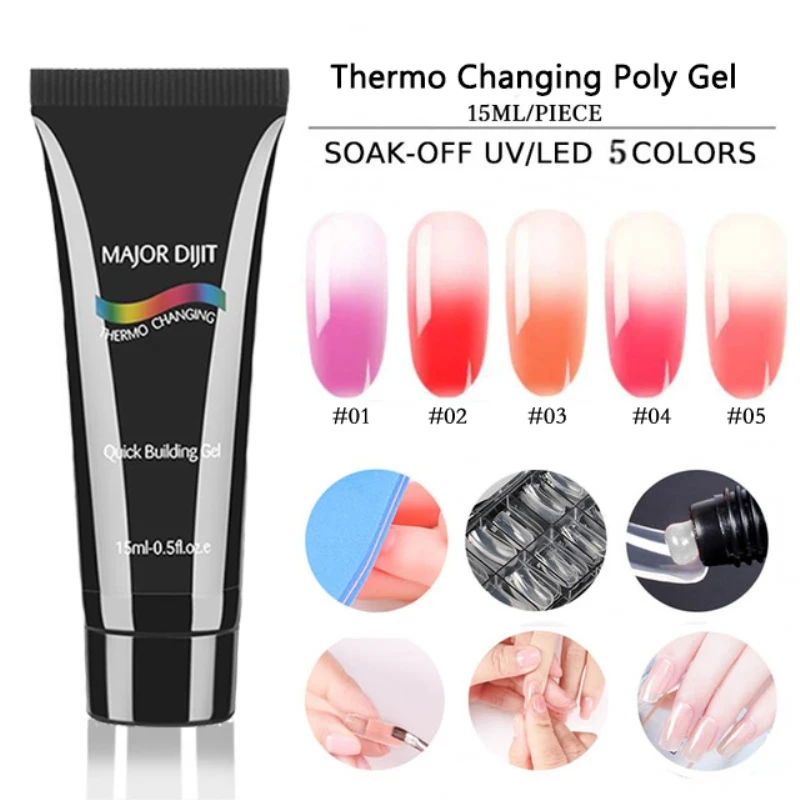 

Thermal Changing Poly Gel 5 Colors Soak Off UV Gel Color-chaging Snowflake Temperature Color Change Gel Nail Art poly Gel