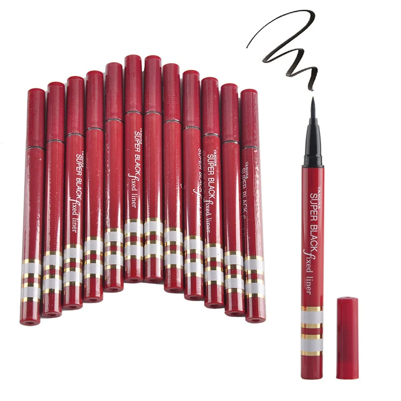 12pcs YANQINA Makeup Eyeliner Pencil Waterproof Black Eyeliner Pen No Blooming Precision Liquid Eye liner Makeup Cosmetic Tool
