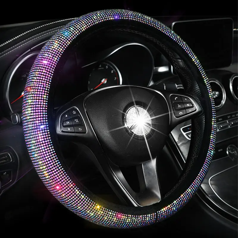 Bling полный кристалл крышка рулевого колеса Стразы алмазные Чехлы рулевого колеса автомобиля Стайлинг авто аксессуары набор для девочки - Название цвета: steering wheel cover