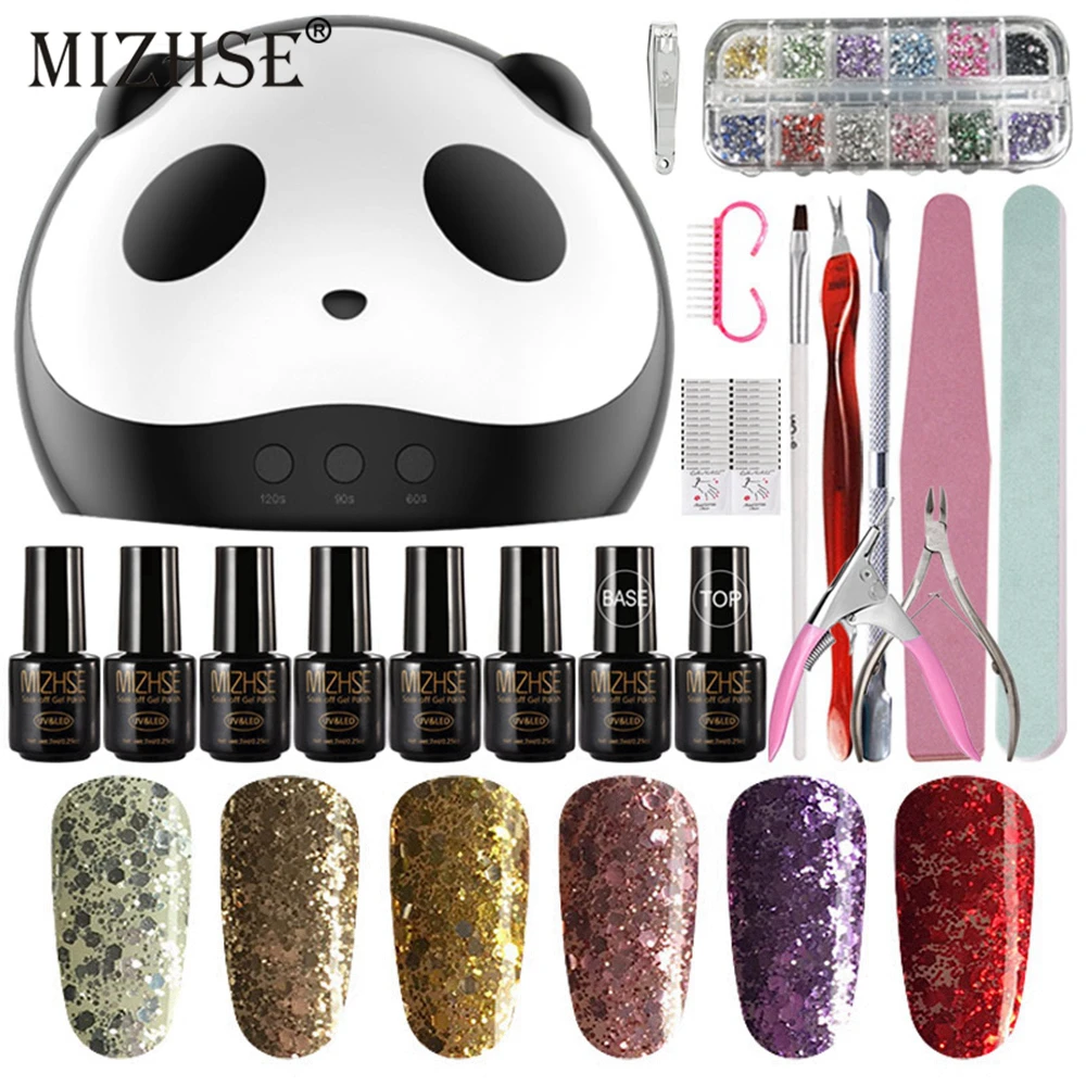 MIZHSE маникюрный набор электрическая УФ светодиодная лампа выберите 6 Блестящий цветной Гель-лак основа верхнее покрытие маникюрные наборы для дизайна ногтей набор Гель-лак