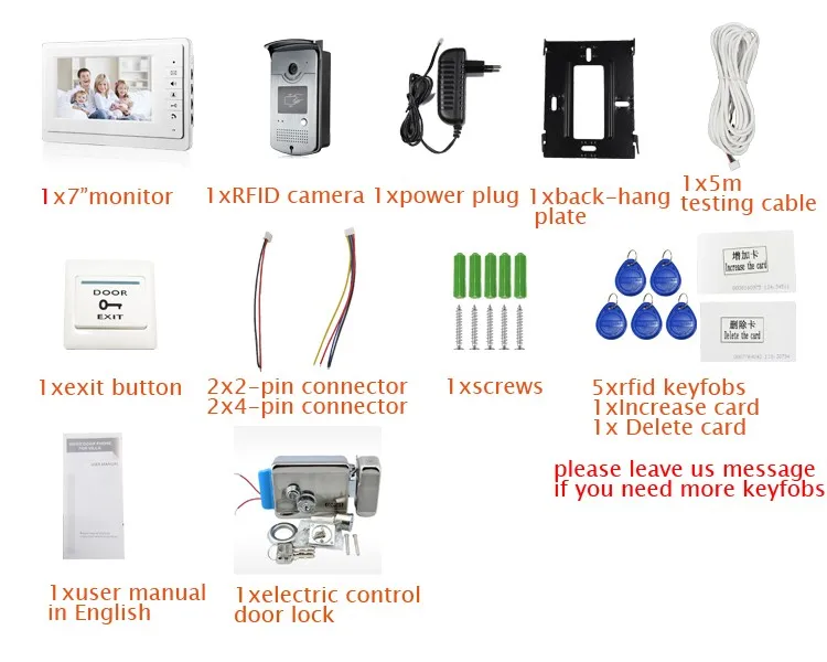 Проводной " видео домофон системы 1 белый монитор+ RFID камера доступа+ Электрический фиксатор руля