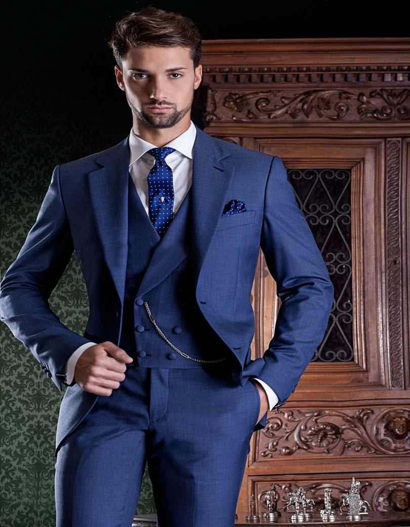 Hot Sale Groom Tuxedos Royal Blue Wedding Suit In Wool
