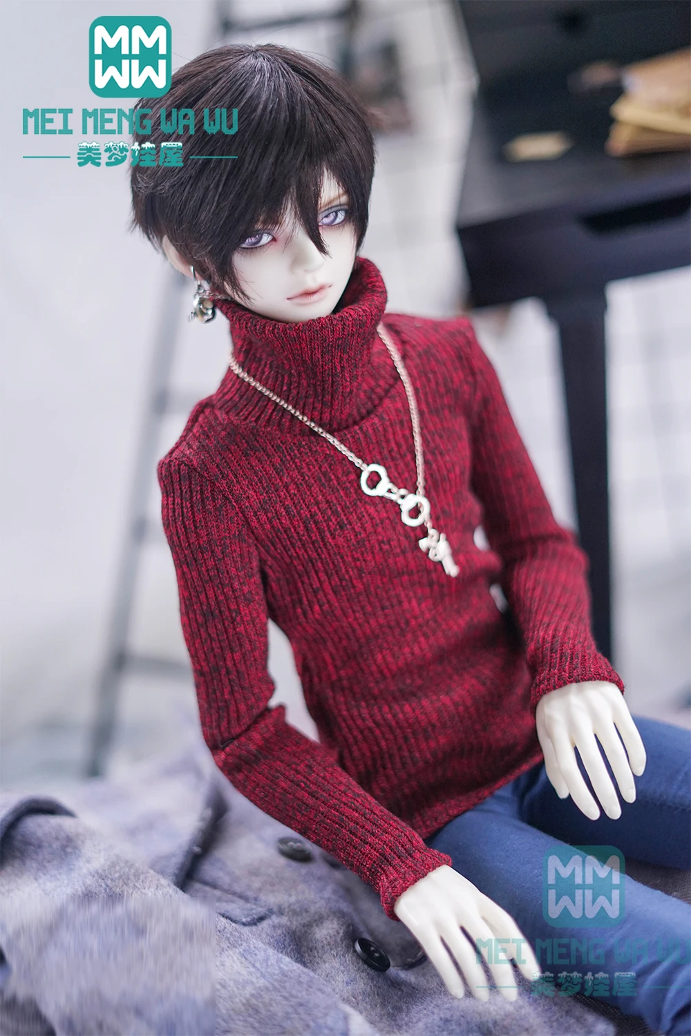 

BJD doll clothes for 60-70cm BJD uncle fashion high neck sweater wine red, black