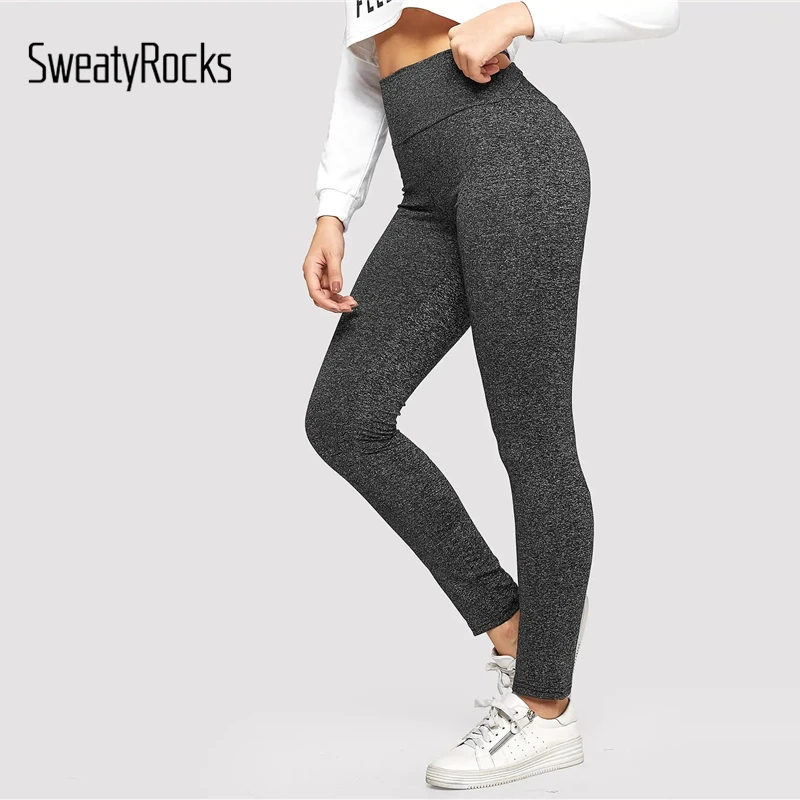 SweatyRocks крест-накрест однотонные леггинсы Activewear Для женщин тренировки обтягивающие леггинсы Новинка весны Повседневное Фитнес принтом букви серые