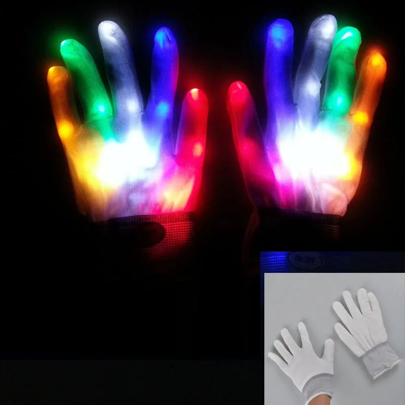 1 Pair LED Fingers Flashing Gloves Light Up Lighting Glow Xmas Dance Rave Party
