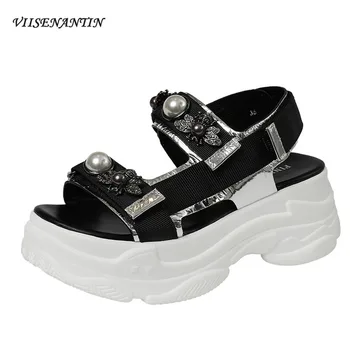 

VIISENANTIN diamond bee sandals female 2019 summer leather casual pearl thick bottom Roman shoes gladiator sandal shoe