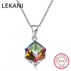 LEKANI Fine Jewelry многоцветный Cube бисера Кристалл от SWAROVSKI кулоны Простые Модные S925 серебро ожерелье для Для женщин