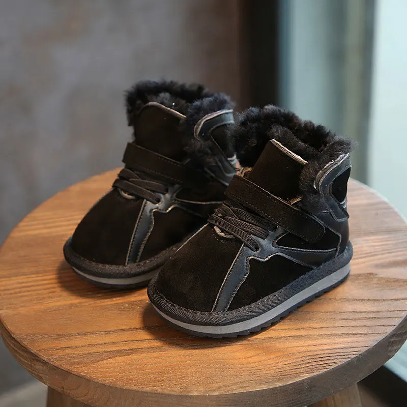 Size21-30; сезон весна-зима; зимние ботинки; черные детские ботинки из натуральной кожи в стиле ретро; плюшевая обувь для мальчиков и девочек; Весенняя повседневная обувь
