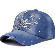Весенне-летние бейсболки женские стеклянные сверла поношенный рваный Snapback шляпа Кепка для девочек Casquette Gorras деним заклепки кости хип хоп Кепка