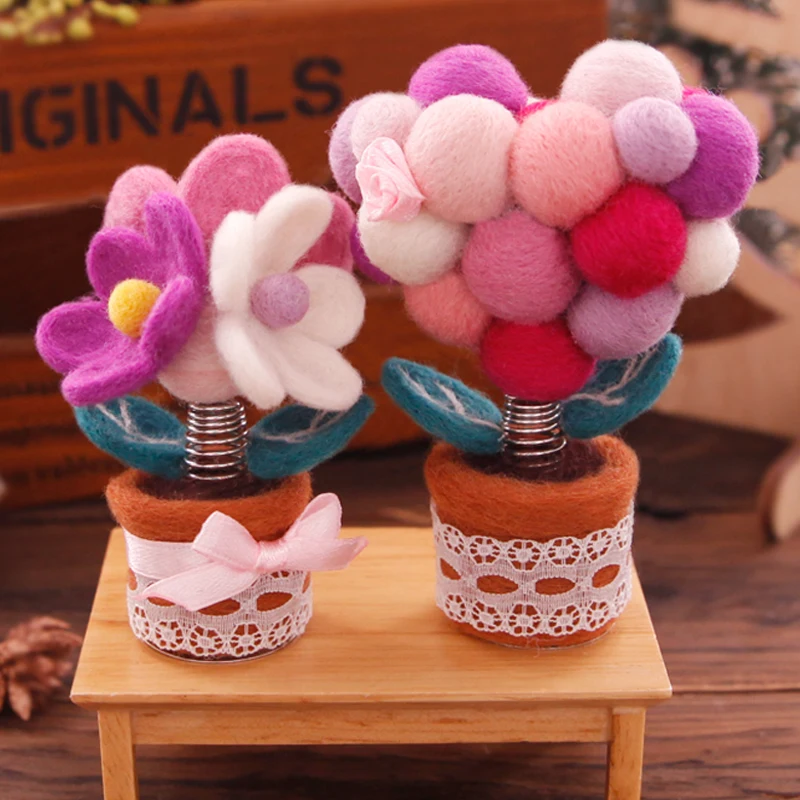 Felt Poke Flowers Handmade Lovely Potted Plants For Home Decoration