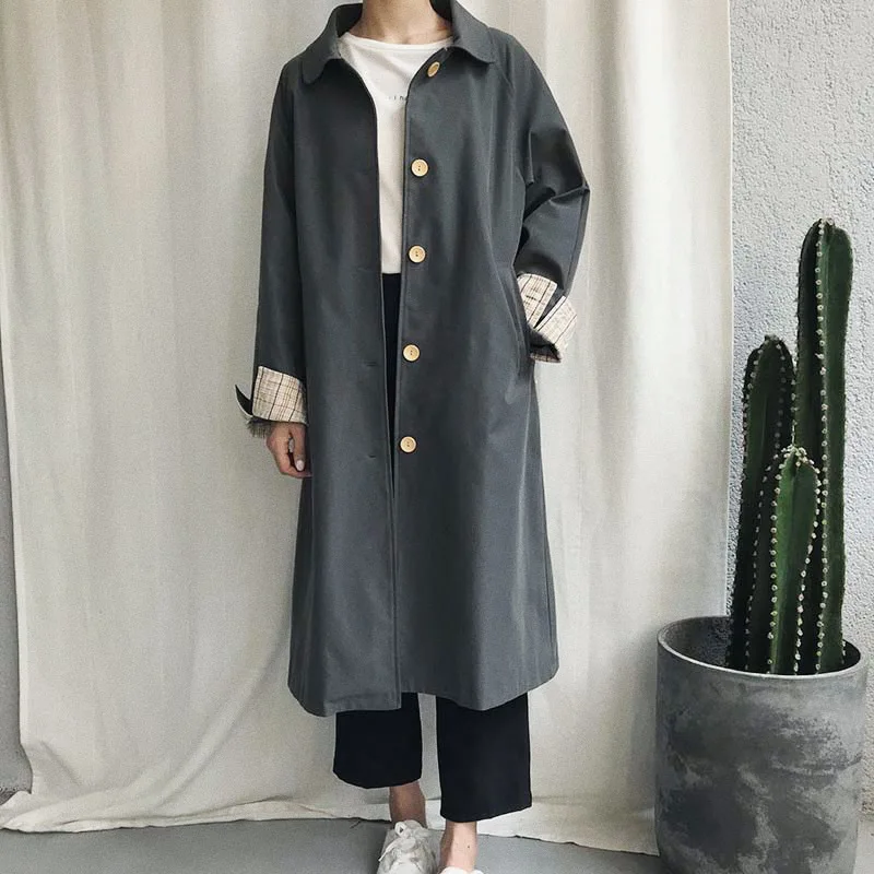 Mooirue Spring Women Windbreaker Trench Coat Slim Cotton Cuff Buckle Long Harajuku Vintage Cardigan Feminine Coat