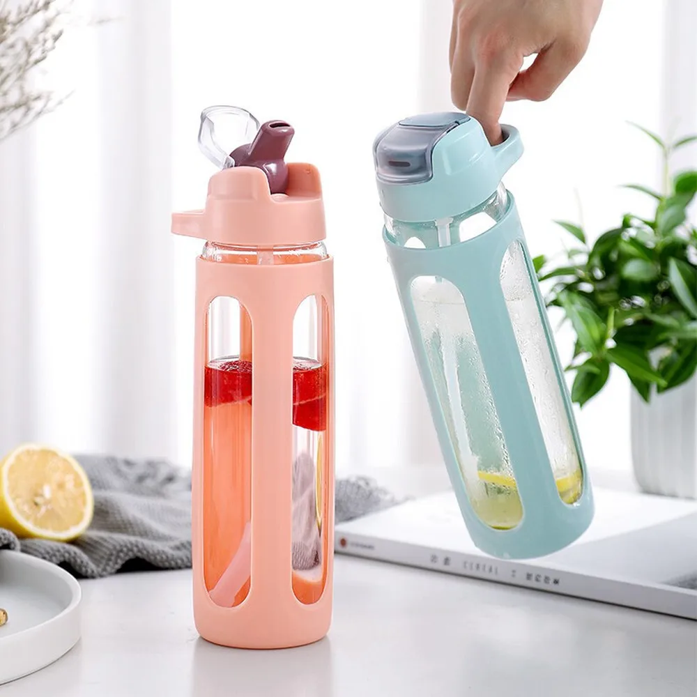 

600 ML Creative Bottle Double Layer Plastic Glass Straw Straight Water Bottles Leakproof Sports Cup Portable Outdoor Travel Cups