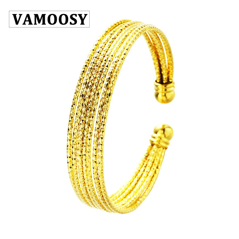 

VAMOOSY fashion open bracelet Bohemian round coil bracelet female copper 24K gold plating multi round bracelet for women jewelry