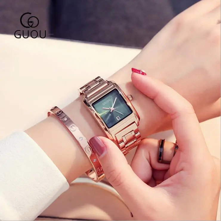 

GUOU Women Watches Luxury Rose Gold Steel watch Fashion Women's Watches Rectangle Clock Ladies Watch saat relogio feminino