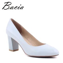 Bacia schafe haut schuhe frauen quadratische fersen rosa schwarze pumps runde Kappe Medium Ferse Echtem Leder Qualität Schuhe Größe 33-41 SA011