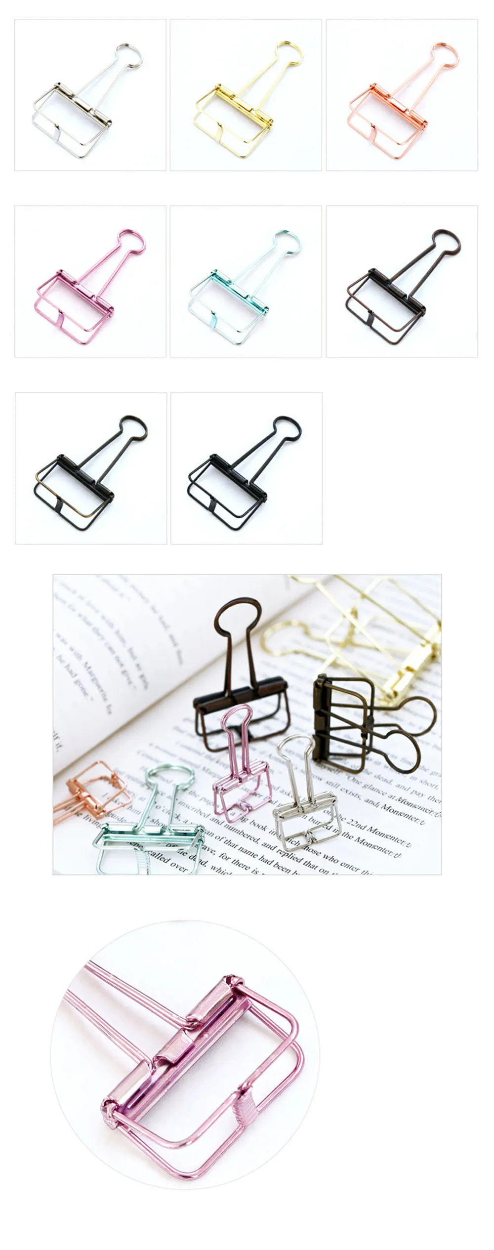 Multisize Colorful Hollow Metal Binder Classic Office Clip File Paper Stationery