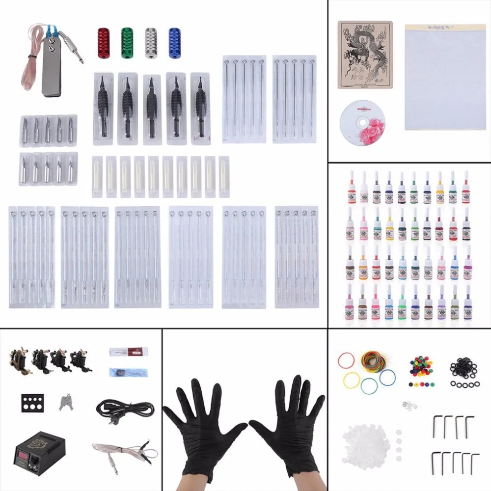 Case da Folha de Alumínio Máquinas de Tatuagem Conjunto de Ferramentas para Tattooing Profissional Tatuagem Agulhas Aperto Ponta Shader Forro Kit 4 40 Mod. 1234710 4 Profissional caso da folha de alumínio kit