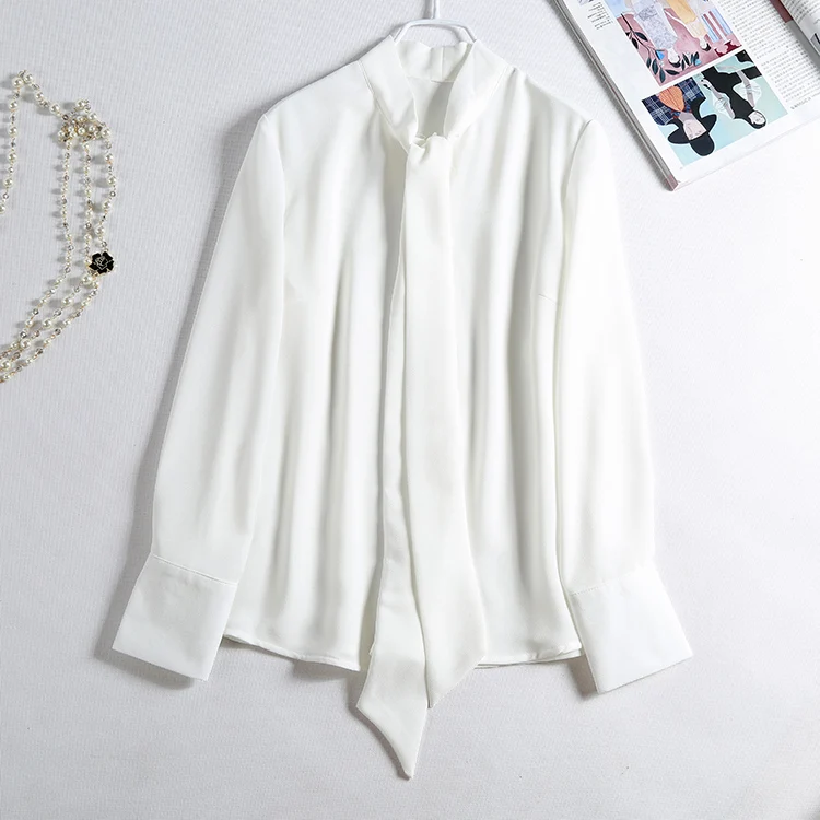 2019 Новая летняя шифоновая блузка женщин лук белый тонкий элегантный мягкий материал lady Рубашки и пиджаки Пальто Топы