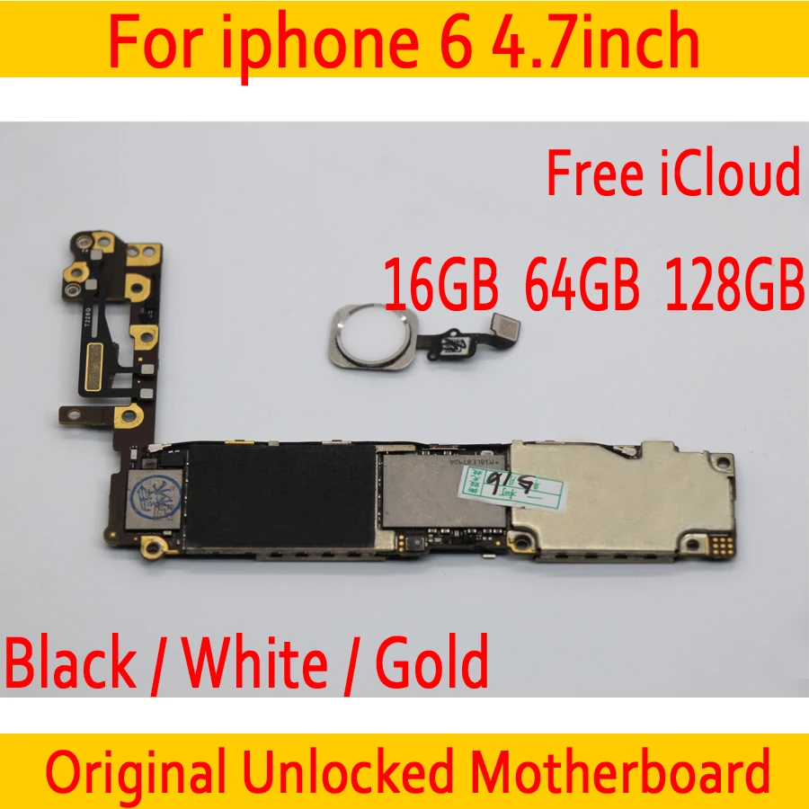 

Free iCloud for iphone 6 Motherboard with Touch ID,Original unlocked for iphone 6 Mainboard with IOS System,White Gold Black