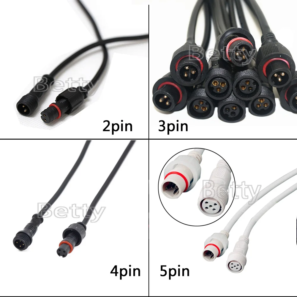 10 пар/Лот 2pin/3pin/4pin/5pin разъем штекер-гнездо водонепроницаемый кабель светодиодный