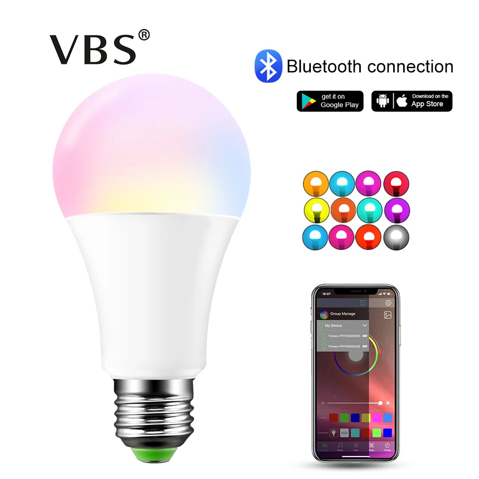 

IP44 Smart RGB Bulb Bluetooth Led Lamp 15W RGBW RGBWW E27 B22 Magic Home Lighting Apply to IOS/Android Music Voice Time control