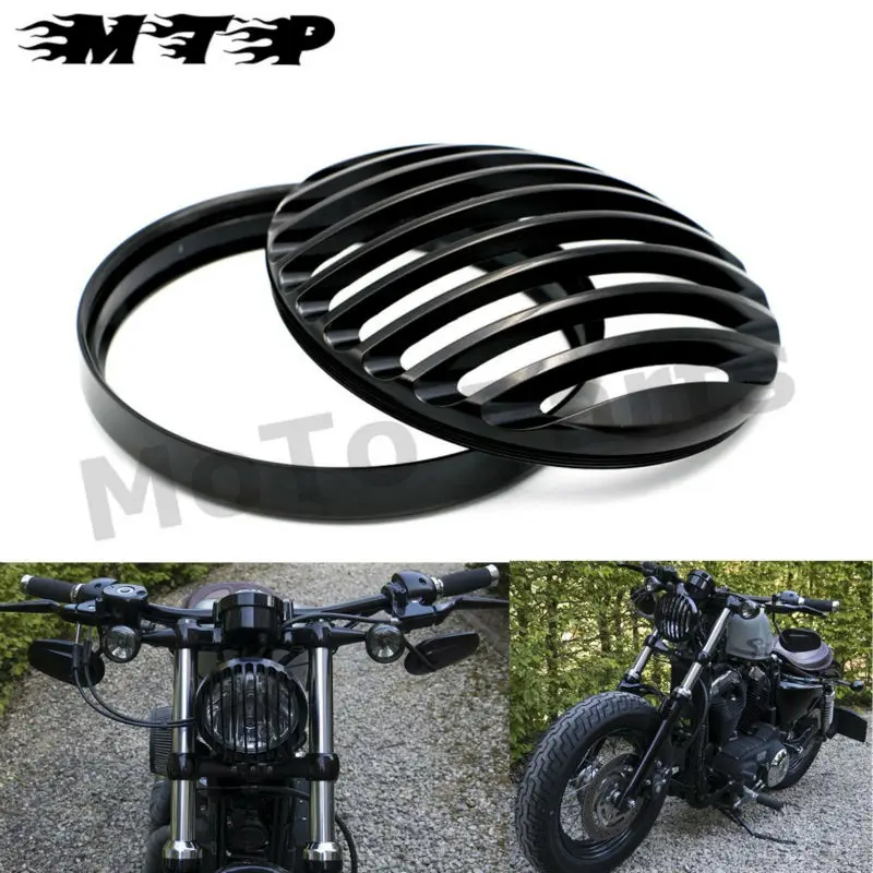 Black/Chrome 5 3/4" CNC Aluminum Motorcycle Anodized Headlight Grill