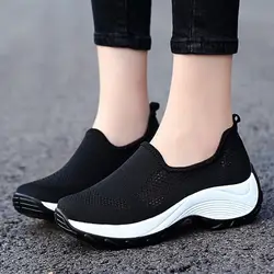 Женская обувь для бега; кроссовки для девочек; Летняя трикотажная Ультралегкая спортивная обувь для женщин; дышащая сетчатая прогулочная