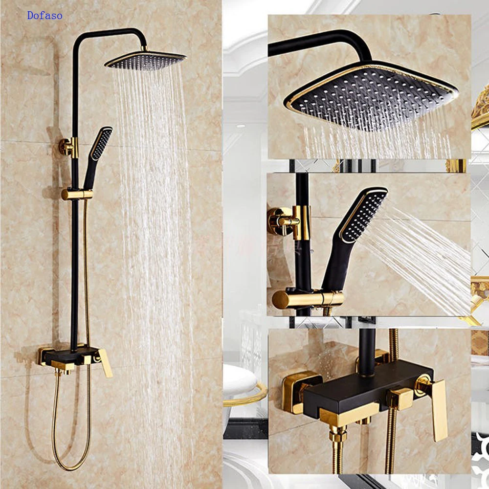 Dofaso luxury black bath taps shower faucet gold and black bath faucets column black shower panel rainfall black shower set