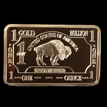 

10 Pcs The American Buffalo wide life animal coins 24K real gold plated 50 mm x 28 mm ingot souvenir badge decoration coin