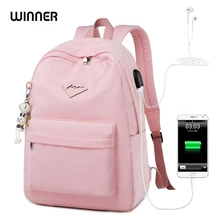 WINNER женский рюкзак для ноутбука с usb зарядкой для девочек-подростков, школьная сумка с подвеской в виде животного, женские рюкзаки с принтом, Zaino