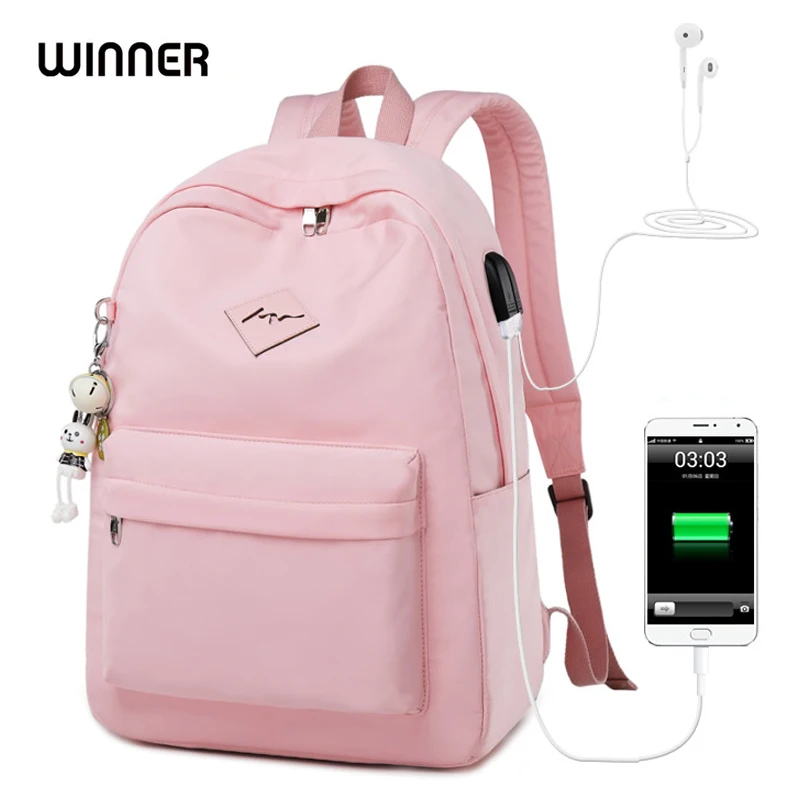 Скидка WINNER 2018 Новый женский рюкзак для ноутбука с usb зарядкой для девочек подростков, школьная сумка с подвеской в виде животного, женские рюкзаки с...