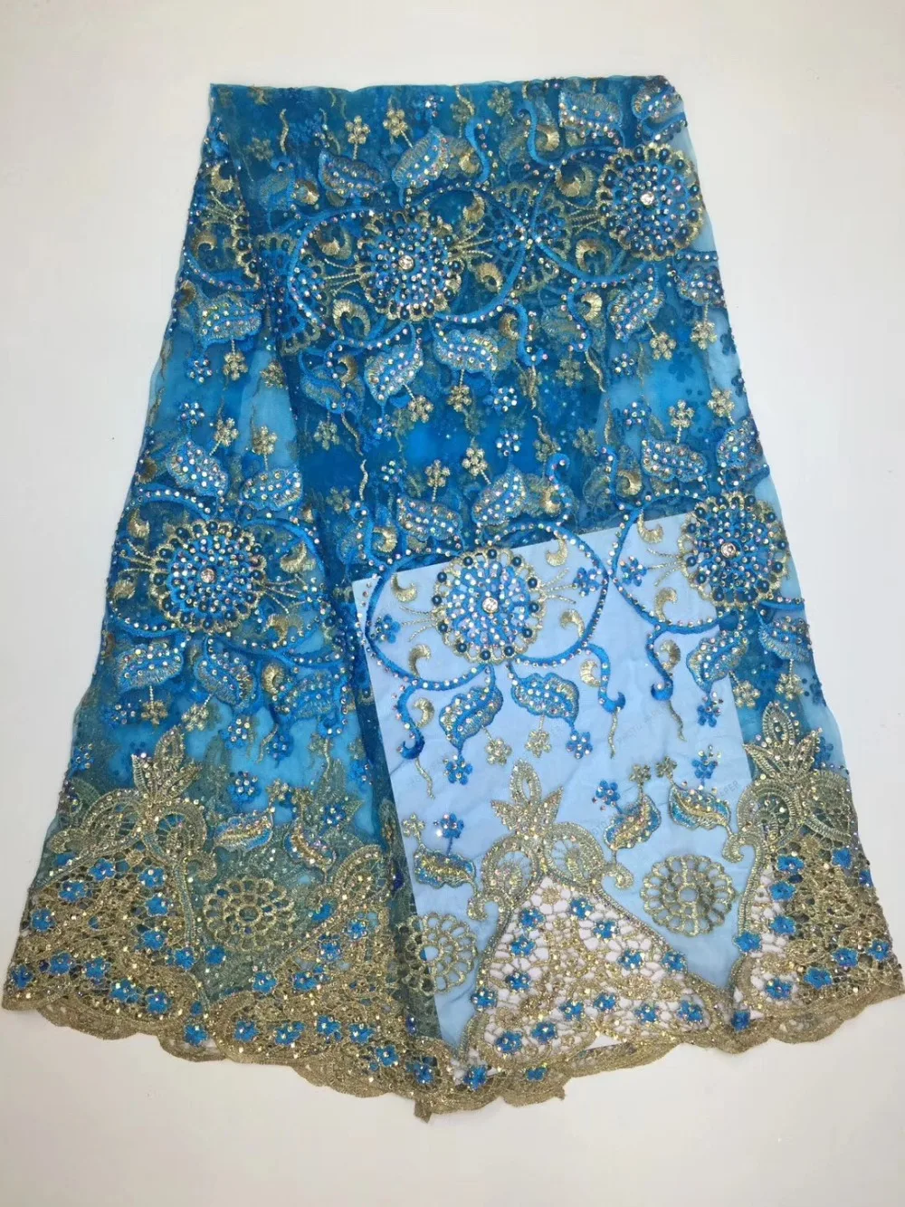 

2017 Latest applique French mesh Lace Fabric with rhinestones .African embroidered Lace Fabric for Wedding French voile lace.
