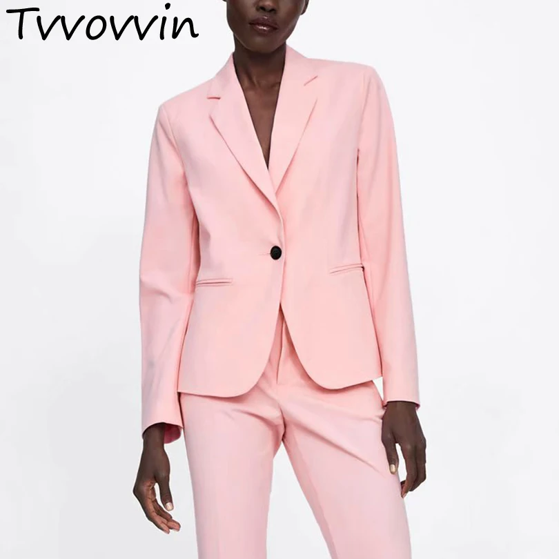 

Women elegant pink long slee blazer notched collar female pockets stylish outerwear office wear blazers tops 2063