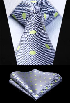 

Party Wedding Classic Pocket Square Tie Woven Men Tie Blue White Yellow Polka Dot Necktie Handkerchief Set# TD802G8S