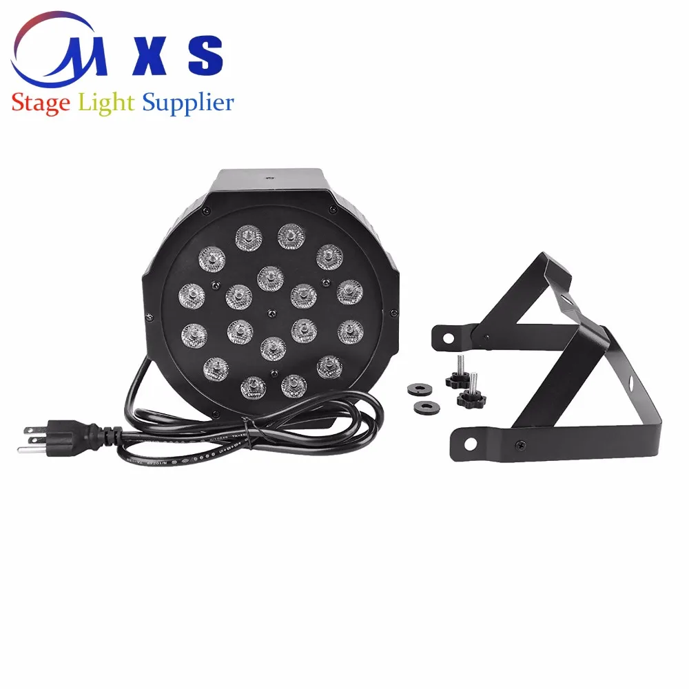 

RGB 18W 18led Mini Flat Par Light with DMX512 port control for DJ Party Stage light strobe effect decorate.