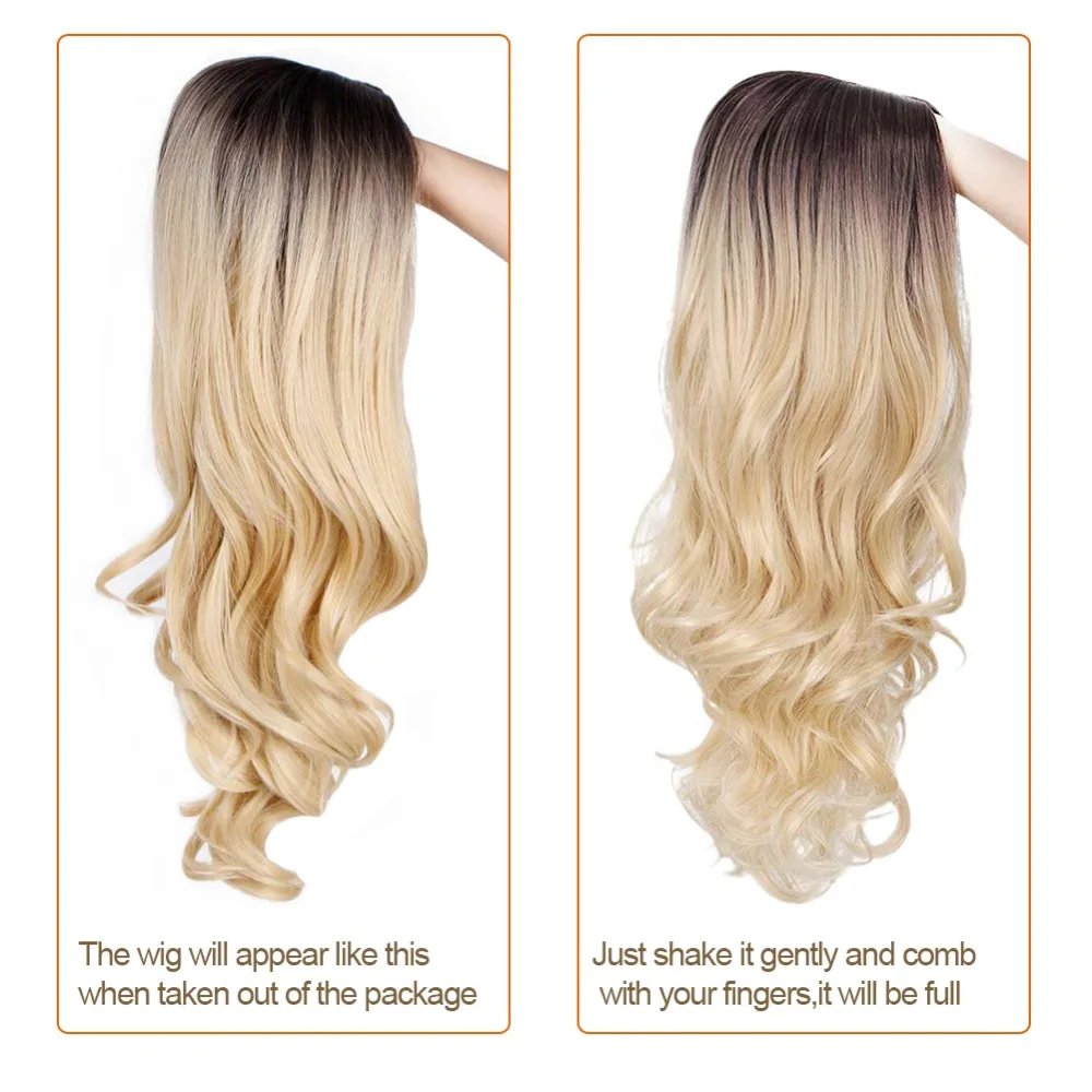 Pageup Middle Part Ombre Blond Wig For Women Heat Resistant Fiber Ladies Daily Cosplay Long Wavy Hair Curly Synthetic Blonde Wig (7)