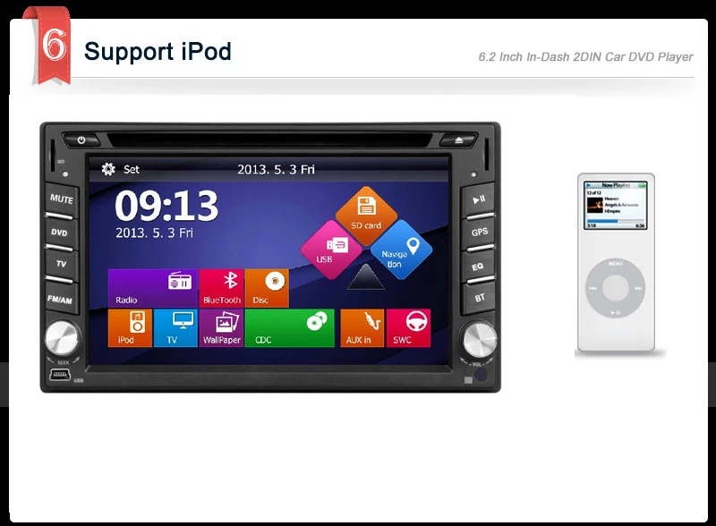 Sale Radio Navi Head Unit MP4 Autoradio 2 din Car DVD Player Stereo GPS Map iPod In Dash 6.2" Touchscreen CD Auto System 8