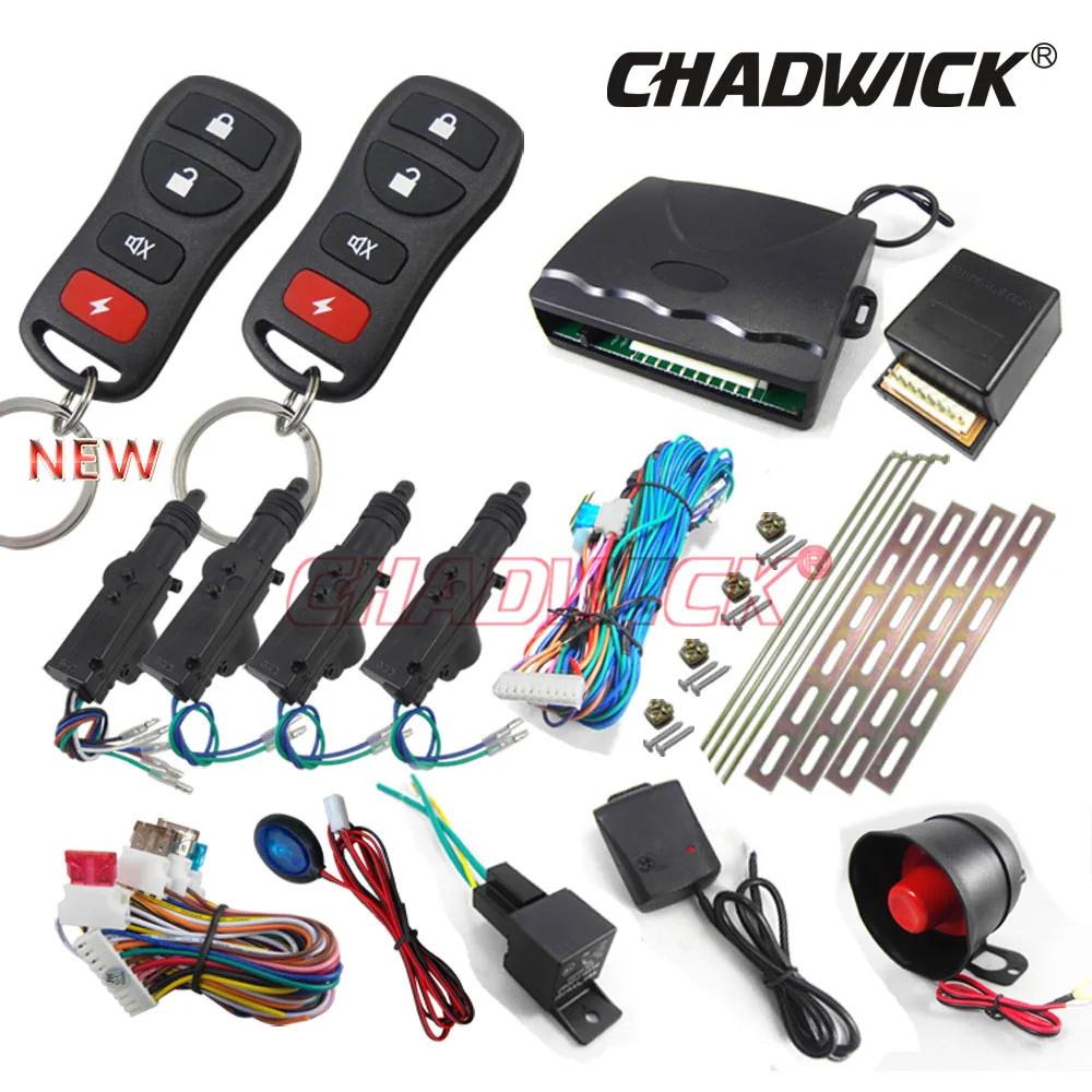 

Universal car alarm system and remote control central door lock kit actuator sound siren keyless entry 12V locking CHADWICK 8170