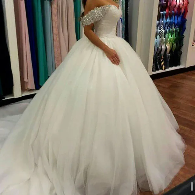 

Romantic Sweetheart Silver Beads/Sequins/Tiers Puffy Skirt Ball Gown Wedding Dresses 2015 Vestido De Noiva