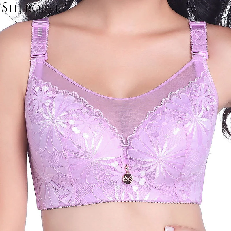 

Sheroine Underwire Full Coverage Bra Thin Cup Lace Bralette For Women Plus Size with adjustable Straps Cup CDE
