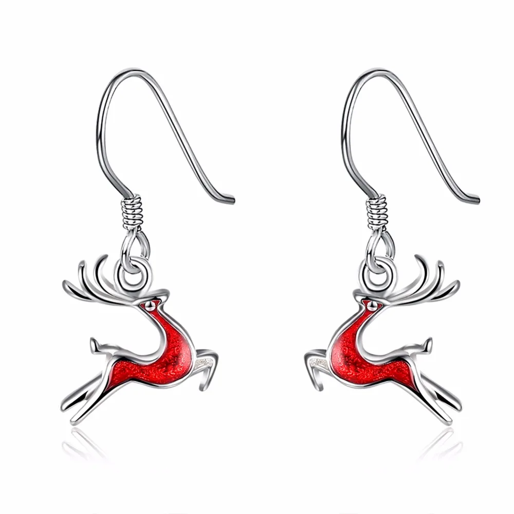 Lelady Christmas Series Bright Red Little Deer Dangle Earrings For Women Enamel Sliver Plated Brincos Pendientes Metal Jewellery | Украшения